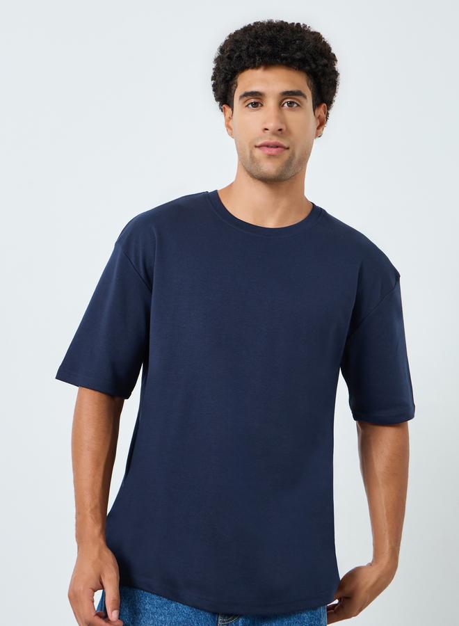 Styli Men Navy Blue Graphic Print Oversized T-Shirt - Image 1